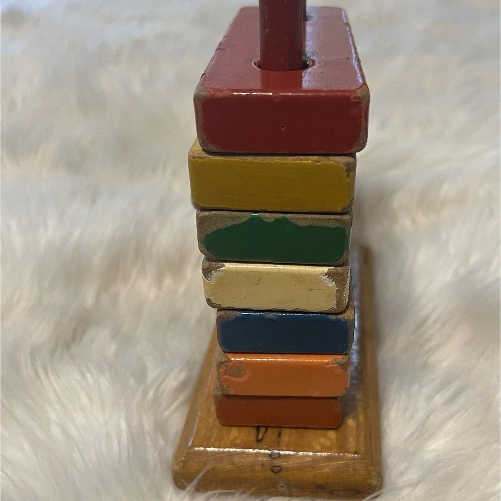 VTG Kouvalias Wooden Toy Greece Clock Home School Building‎ Block Color Rainbow
